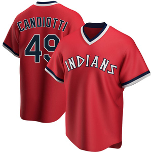 Men's Cleveland Guardians Tom Candiotti Replica Red Road Cooperstown Collection Jersey